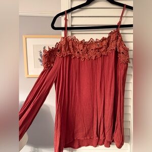 Dusty Rose Cold Shoulder Top with Lace Detail